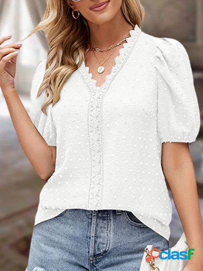 Scollo a V Pizzo Casuale Tinta unita Camicia