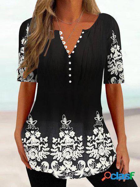 Scollo a V etnico Casuale Camicia