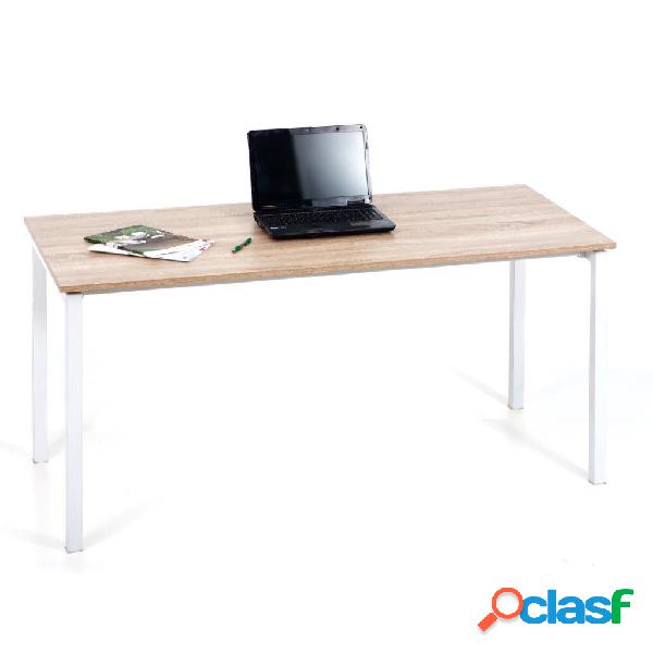 Scrivania moderna struttura in metallo bianco piano in legno