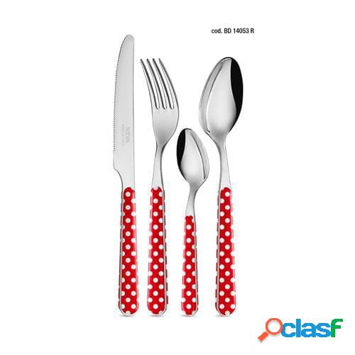 Servizio posate Decoro Pois rosso, 24 pezzi