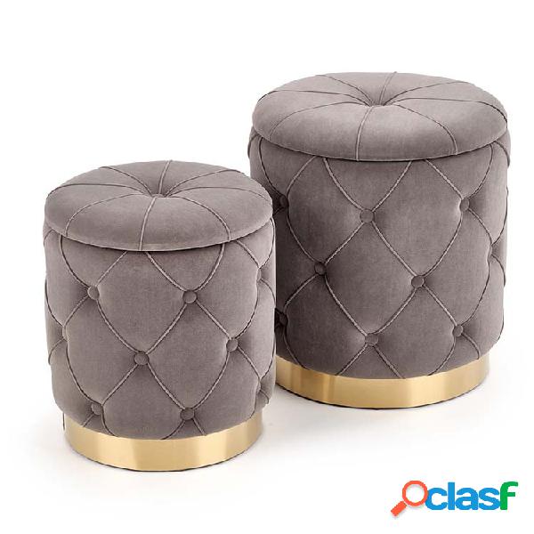 Set 2 pouf Emil grigio in velluto funzione contenitore