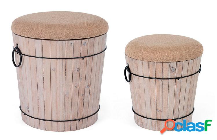 Set da 2 Pouf contenitore in legno di abete con maniglie