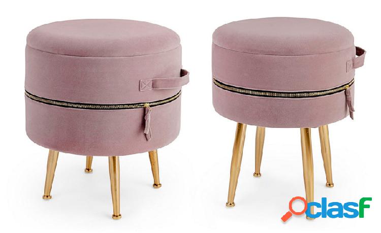 Set da 2 Pouf contenitore in velluto gambe in acciaio dorato