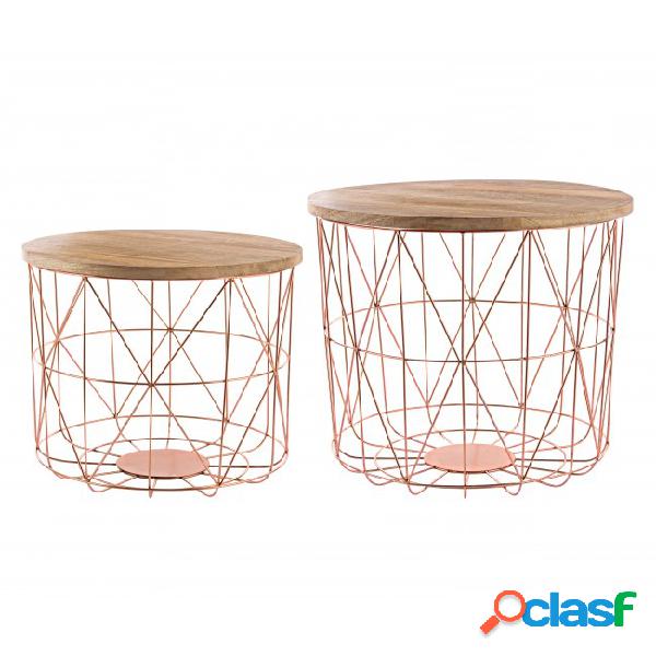Set da 2 tavolino contenitore in legno di mango struttura in