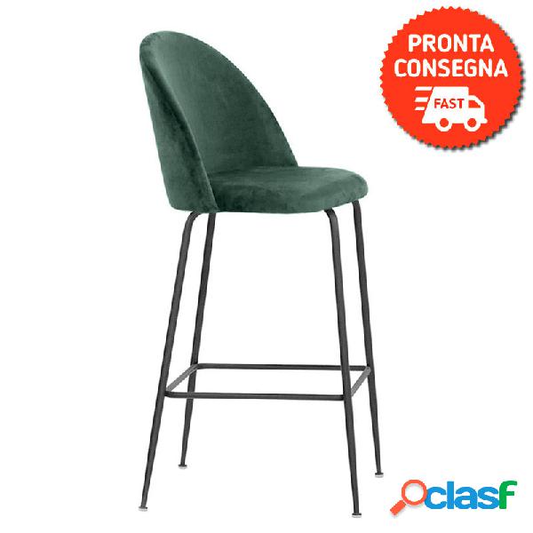 Set da 3 Sgabello alto in velluto colore verde e gambe