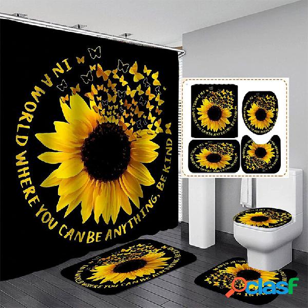 Set di tende Shwoer impermeabile con stampa girasole 4 pezzi