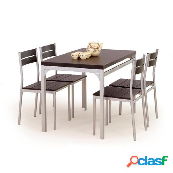 Set tavolo 110x75cm + 4 sedie da giardino wengè acciaio