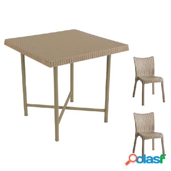 Set tavolo 80x80cm + 2 sedie da giardino polipropilene