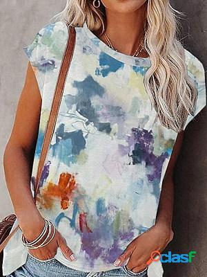 Short Sleeve Tie Dyed Printed Women's Round Neck T-Shirt