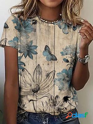Short Sleeves Printed Casual Round Neck T-shirt