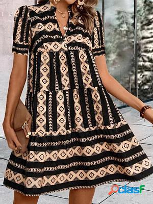 Short Sleeves V Neck Geometric Printed Short Dress