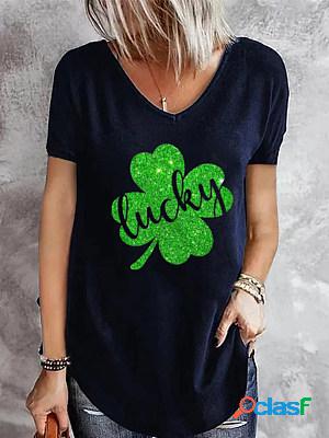 Short Sleeves V Neck Letters Printed T-shirt