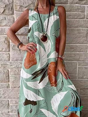 Sleeveless Printed Round Neck Maxi Dress