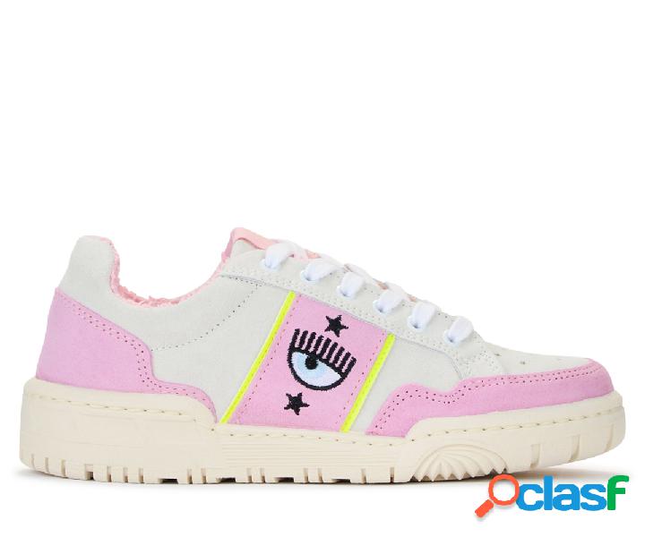 Sneaker Chiara Ferragni in pelle beige e rosa