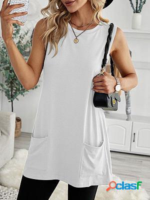 Solid Color Loose Round Neck Pocket Short sleeve T-shirts