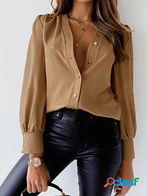 Solid Color Simple Elegant Long-sleeved Blouses