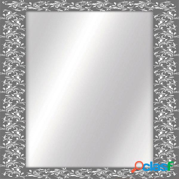 Specchio moderno grigio con fiori bianchi da parete in legno