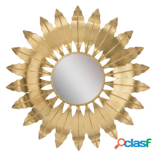 Specchio tondo 3D con foglie in metallo colore oro cm Ø