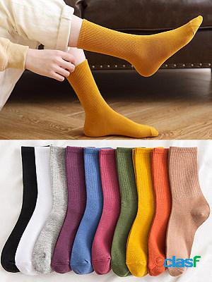 Spring/Summer Cotton Solid Color Mid-tube Socks