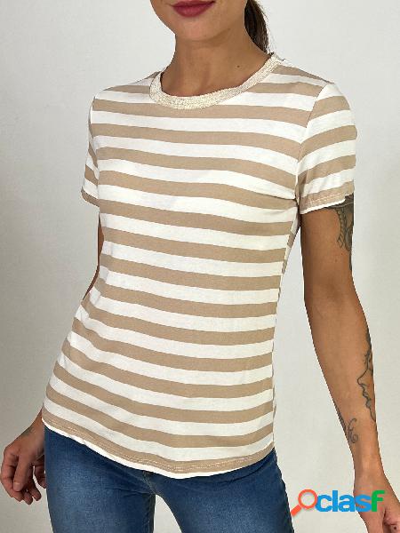T-shirt Kikisix righe scollo lurex