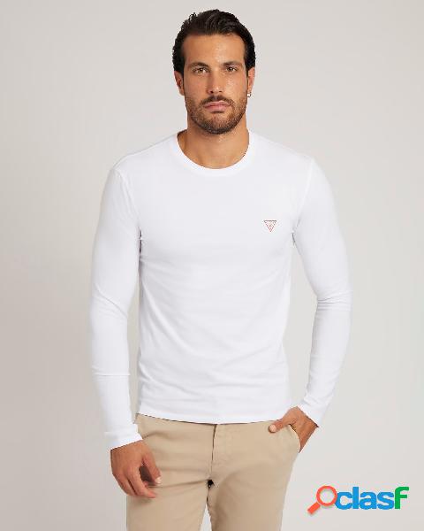 T-shirt bianca manica lunga in cotone stretch con stampa