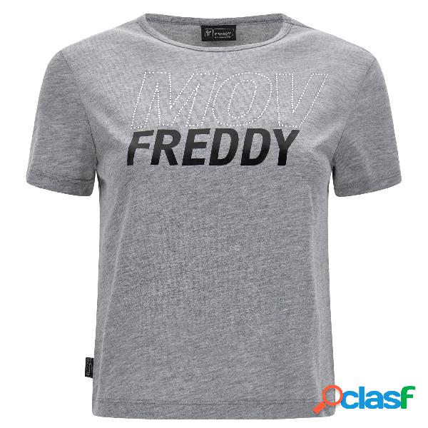 T-shirt cropped mélange grafica FREDDY MOV con strass
