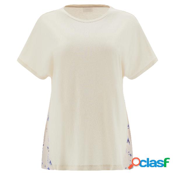 T-shirt in jersey modal con inserti floreali blu sui fianchi