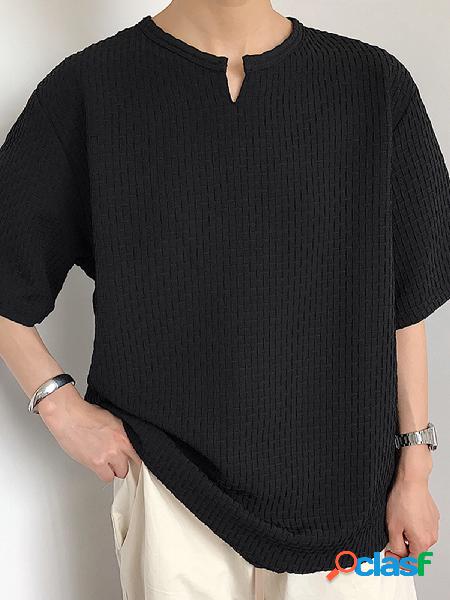 T-shirt tinta unita a mezza manica con scollo a V da uomo