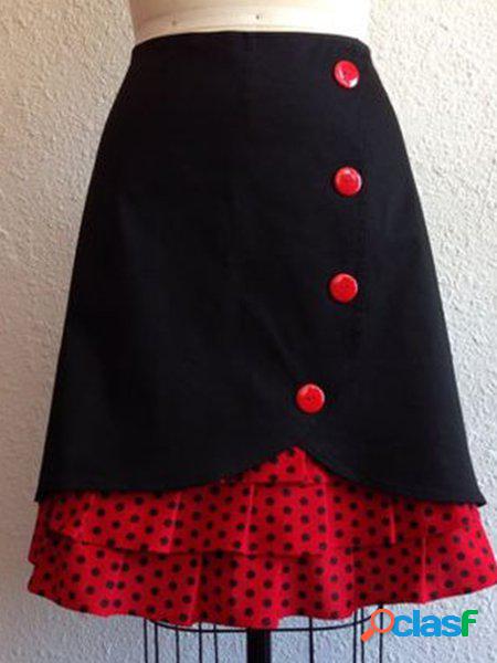Taglia Grande Vintage Misto Cotone a Pois Mini Gonna