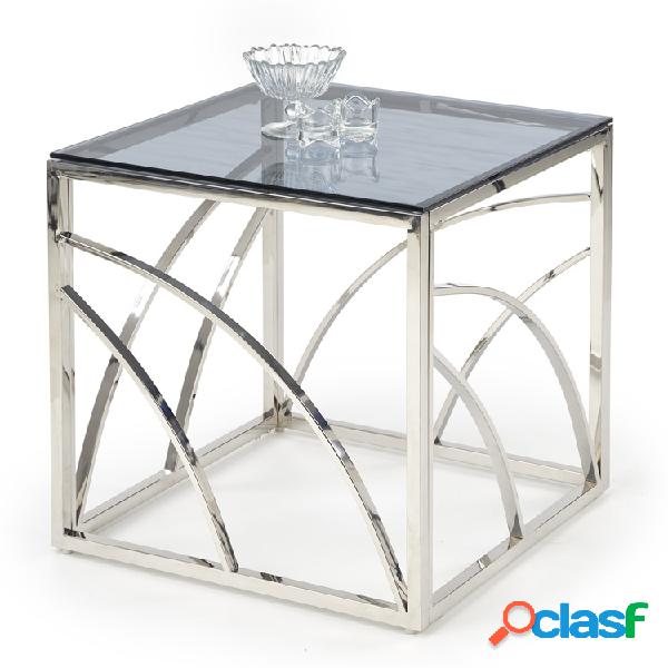 Tavolino da salotto design 55x55cm vetro acciaio cromato
