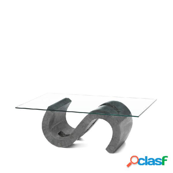 Tavolino da salotto design moderno in vetro base in pietra