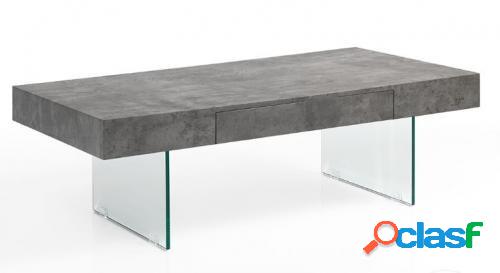 Tavolino da salotto gambe in vetro piano in legno cm