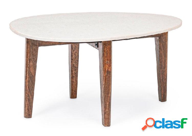 Tavolino da salotto piano in marmo colore bianco gambe in