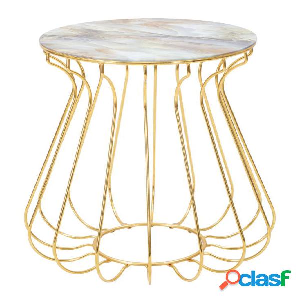 Tavolino design rotondo base in metallo colore oro piano in