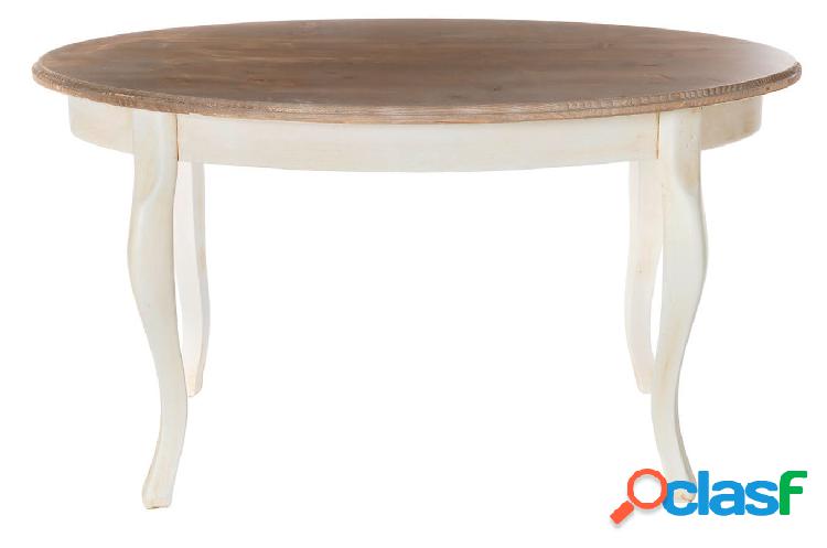Tavolino ovale in legno abete stile shabby colore bianco e