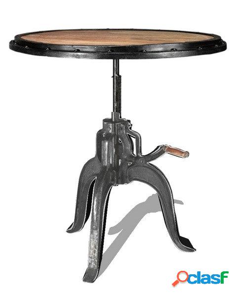 Tavolino tondo stile industrial in legno e metallo cm