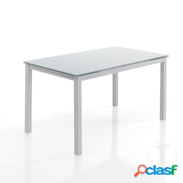 Tavolo bianco moderno allungabile in vetro e metallo cm