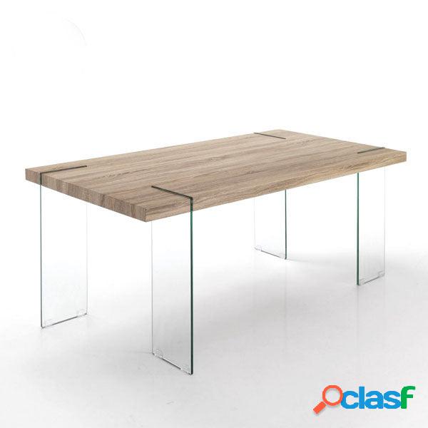 Tavolo design moderno fisso piano in legno naturale gambe in