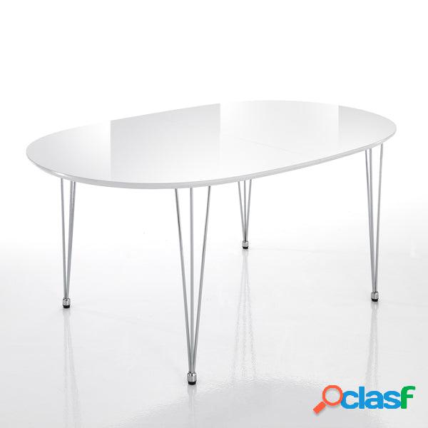Tavolo ovale allungabile con piano bianco lucido e gambe in