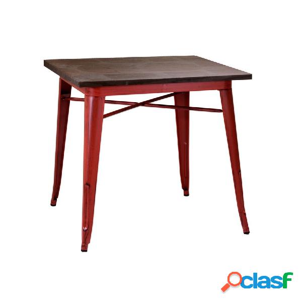 Tavolo stile industriale in ferro e legno colore rosso cm