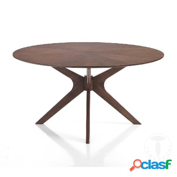 Tavolo tondo moderno base in legno massello colore noce cm