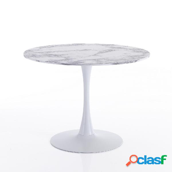 Tavolo tondo moderno in metallo piano in legno effetto marmo