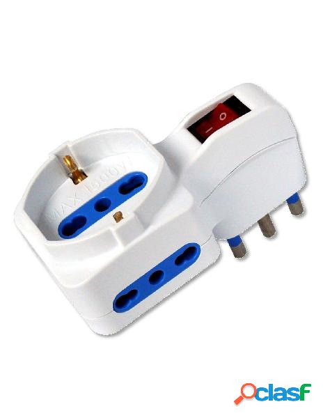 Techly - adattatore con 2 prese bipasso e 1 bipasso/schuko