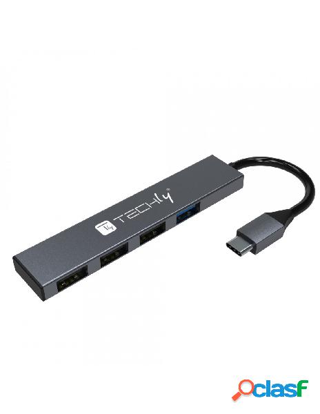 Techly - hub usb-c&trade 3.2 a 4 porte usb-a slim in metallo