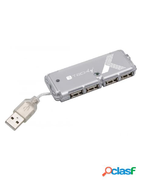Techly - hub usb tascabile 4 porte silver