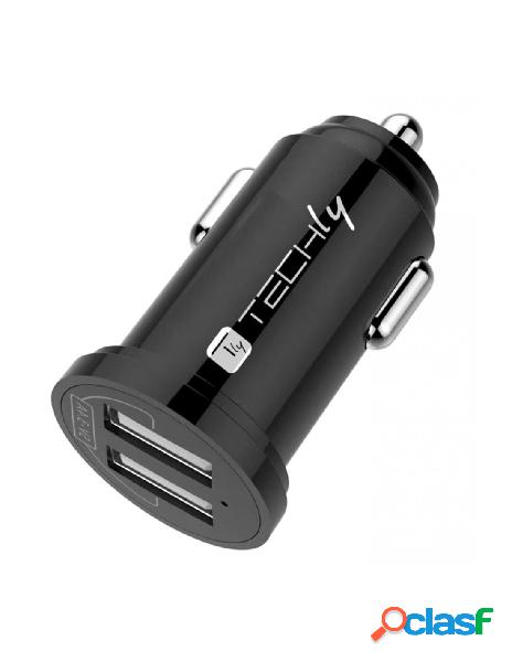 Techly - mini caricatore da auto 2 porte usb-a 24w/4.8a nero