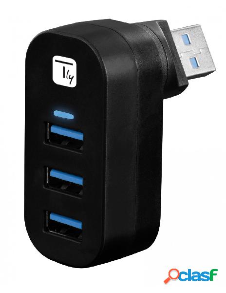 Techly - mini hub rotante con 3 porte usb 3.0 nero
