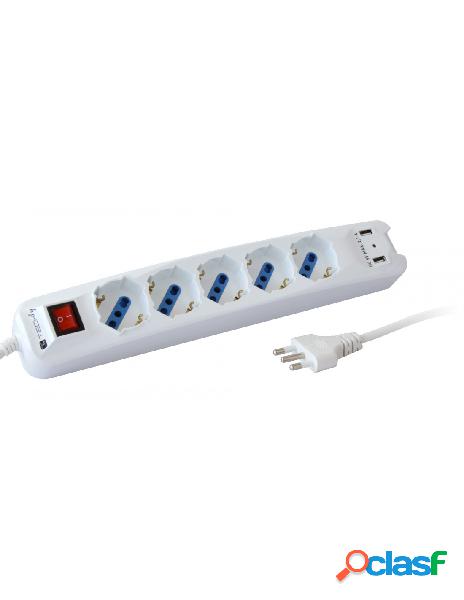 Techly - multipresa 5 posti italiana bipasso con 2 prese usb