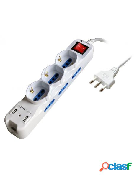 Techly - multipresa 6 posti italiana bipasso con 2 prese usb