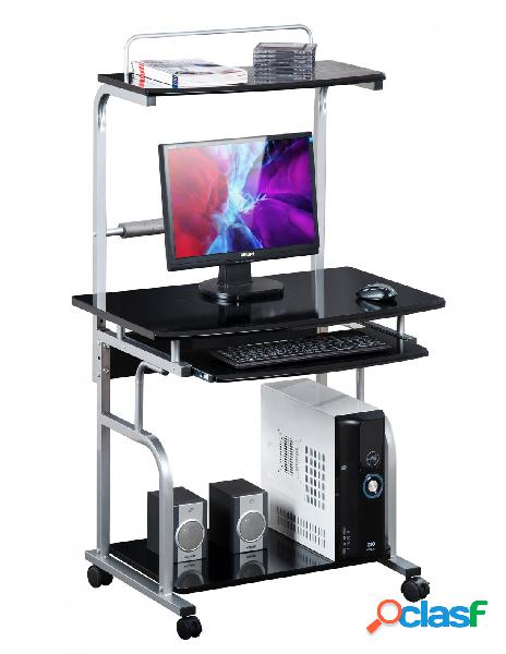 Techly - scrivania mobile per pc stampante con tastiera